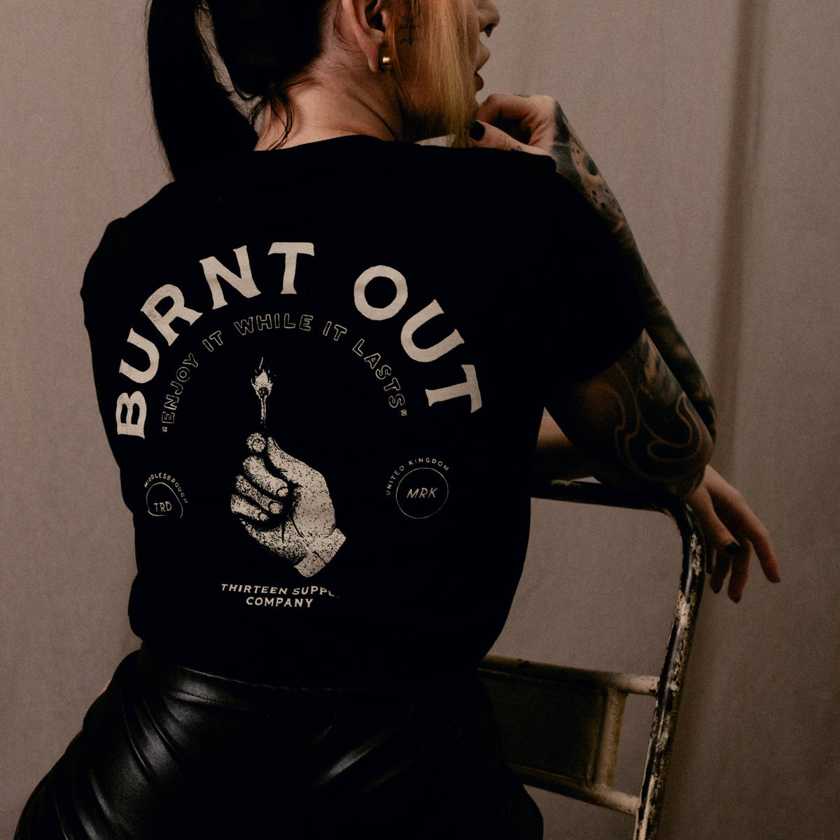 BURNT OUT - Black tee - The Gilded Hollow